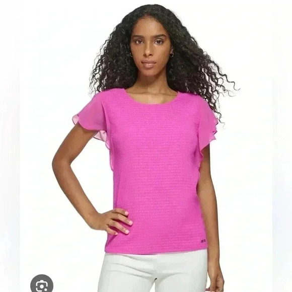 💕3/$25💕 Calvin Klein Women's Flutter Sleeve Smocked Top - Picture 1 of 7